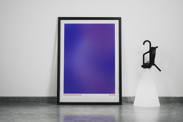 Blue Fade minimalist Danish art poster with soft blue gradients on enhanced matte paper. Framed poster.
