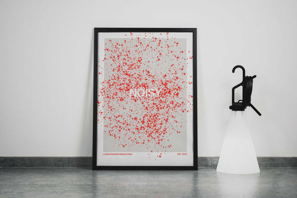 Noisy Crime Scene minimalist Danish art poster with red blood splatter on enhanced matte paper. Framed poster.