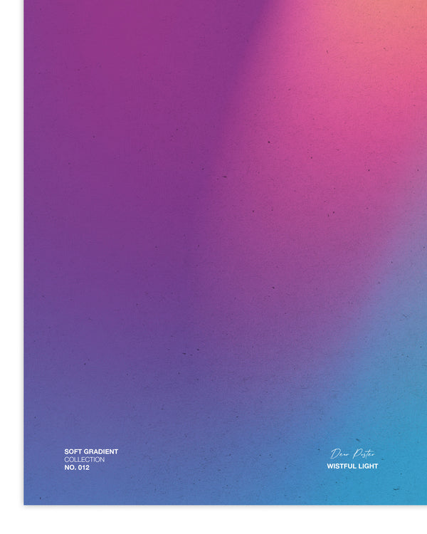 Wistful Light minimalist Danish art poster with soft red, purple and yellow gradients on enhanced matte paper. Close up.