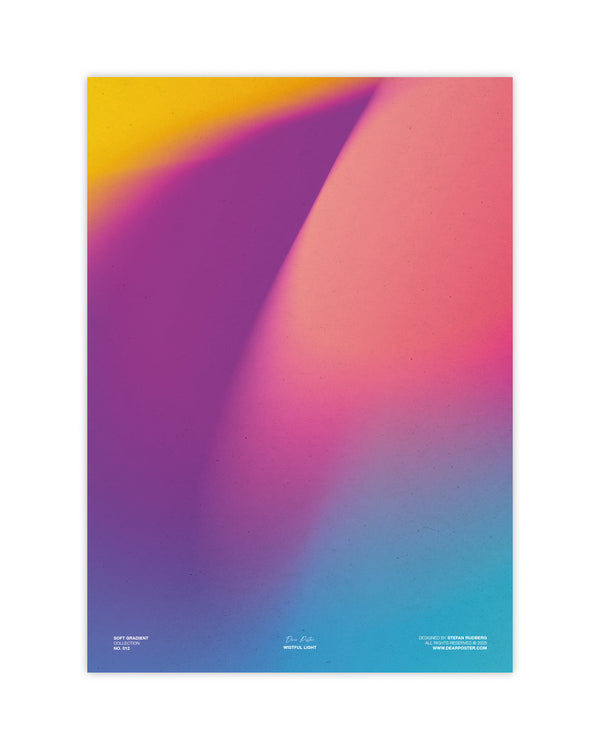 Wistful Light minimalist Danish art poster with soft red, purple and yellow gradients on enhanced matte paper